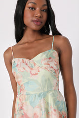 Darling Aesthetic Green Floral Print Tiered Midi Dress
