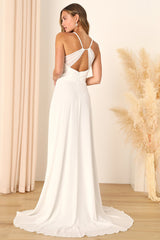 Romantic Inspiration White Sleeveless Faux-Wrap Maxi Dress