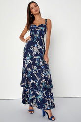 Stunning Sweetness Navy Blue Floral Burnout Maxi Dress