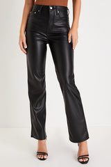 Sundaze Black Vegan Leather High-Rise Straight Leg Pants