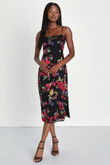 Garden Sensation Black Floral Burnout Sleeveless Midi Dress