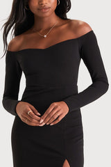 Classic Allure Black Off-the-Shoulder Long Sleeve Maxi Dress