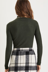 Crawford Dark Green Long Sleeve Mock Neck Bodysuit