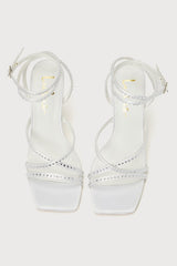 Ralstonn White Satin Rhinestone Ankle Strap Heels