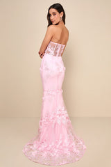 Radiant Expectations Pink Embroidered Floral Bustier Maxi Dress