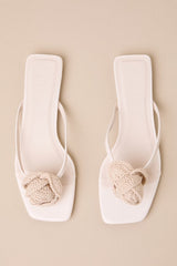 Idella Cream Crochet Rosette Flat Sandals