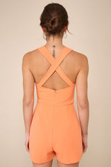 Latest Crush Orange Sleeveless Backless Skort Romper