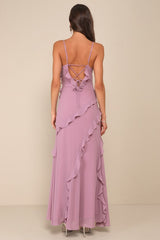 Fancy Sweetness Lavender Ruffled Lace-Up Sleeveless Maxi Dress