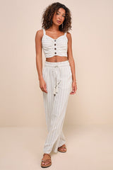 Endless Leisure Beige Multi Striped Cropped Sleeveless Top