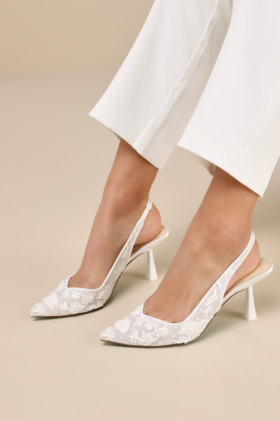 SB-Nikki Ivory Beaded Embroidered Slingback Pumps