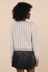 Luxuriously Comfy Taupe and Ivory Checkered Rhinestone Cardigan