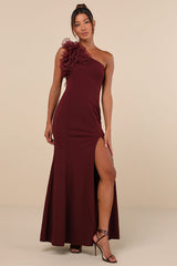 Stunning Significance Plum One-Shoulder 3D Ruffled Maxi Dress