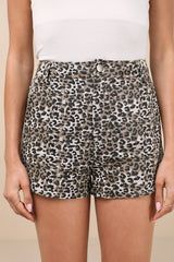 Wild Attitude Beige Leopard Print Twill High-Rise Shorts