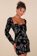 Simply Decadent Black Floral Velvet Burnout Bustier Mini Dress