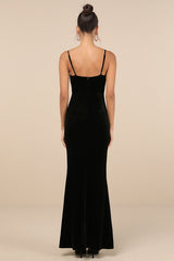 Stunning Invitation Black Velvet Ruched Sleeveless Maxi Dress