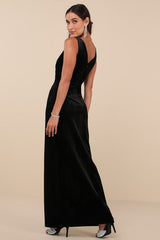 Beautiful Evenings Black Velvet Twist-Front Maxi Dress
