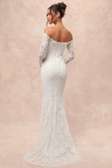 Beloved Promise White Lace Off-the-Shoulder Mermaid Maxi Dress