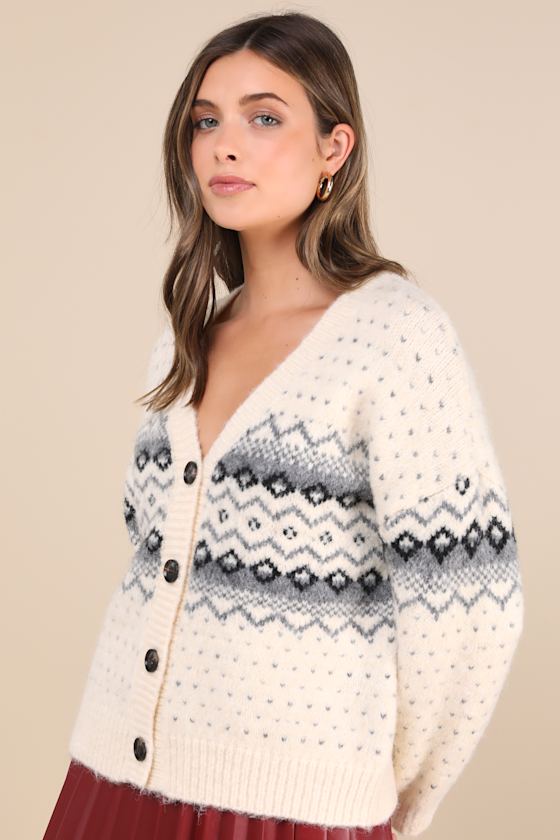 Wintry Cuddles Ivory Oversized Fair Isle Cardigan