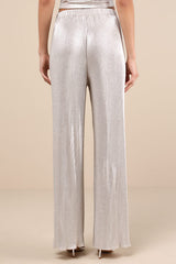 Spectacular Shimmer Champagne Lurex Plisse Wide-Leg Pants