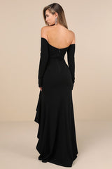 Notorious Perfection Black Off-the-Shoulder Ruffled Maxi Dress