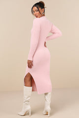 Irresistible Feelings Light Pink Fuzzy Knit Midi Sweater Dress