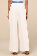 Confidently Unique Ivory Layered Waist Pants