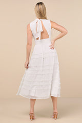 Happily Sweet White Mock Neck Backless Midi Dress