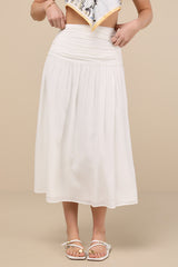 Kesia White Textured A-Line Midi Skirt