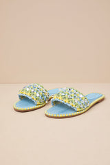 Brennara Chambre Lizard Woven Rhinestone Slide Sandals