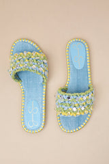 Brennara Chambre Lizard Woven Rhinestone Slide Sandals