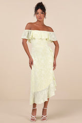 Pretty Perfect Yellow Burnout Floral Off-the-Shoulder Midi Dress