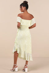 Pretty Perfect Yellow Burnout Floral Off-the-Shoulder Midi Dress
