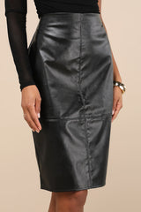 She's Irresistible Black Vegan Leather Pencil Skirt