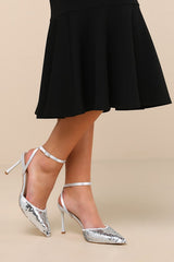 Arley Silver Sequin Ankle Strap Pumps