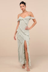 Elara Light Sage Ruffled Maxi Dress