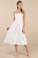 Teodora White Floral Applique Lace-Up Midi Dress
