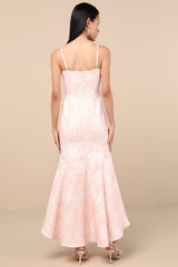 Gwenth Blush Floral Jacquard High-Low Midi Dress
