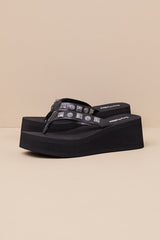 Skyscraper Black Studded Platform Thong Sandals
