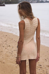 Maleko Beige Crochet O-Ring Mini Swim Cover-Up Dress