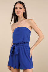 Leisurely Moments Royal Blue Ribbed Knit Strapless Lounge Romper