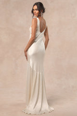 Love All of Me Champagne Satin Maxi Dress