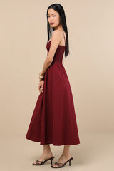 Tandria Burgundy Smocked Sleeveless Midi Dress
