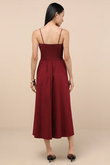 Tandria Burgundy Smocked Sleeveless Midi Dress