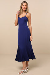 Channa Navy Blue Pleated Hem Midi Dress