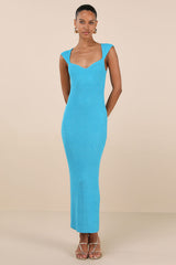 Chiara Turquoise Ribbed Knit Cap Sleeve Midi Dress