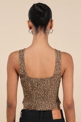 Ozella Brown Leopard Button-Front Sleeveless Crop Top