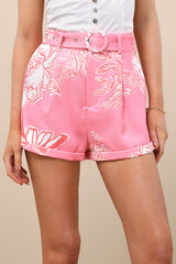 Maksym Pink Floral High-Rise Belted Shorts