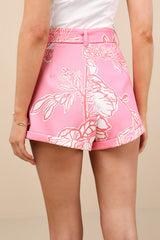 Maksym Pink Floral High-Rise Belted Shorts