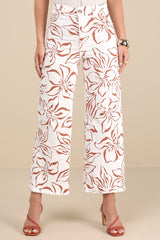 Free Fall Ivory Floral Twill High-Rise Wide-Leg Pants