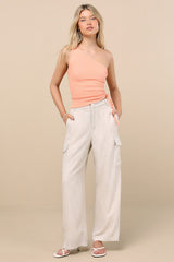 Cadelina Heather Beige Linen Cargo Trouser Pants